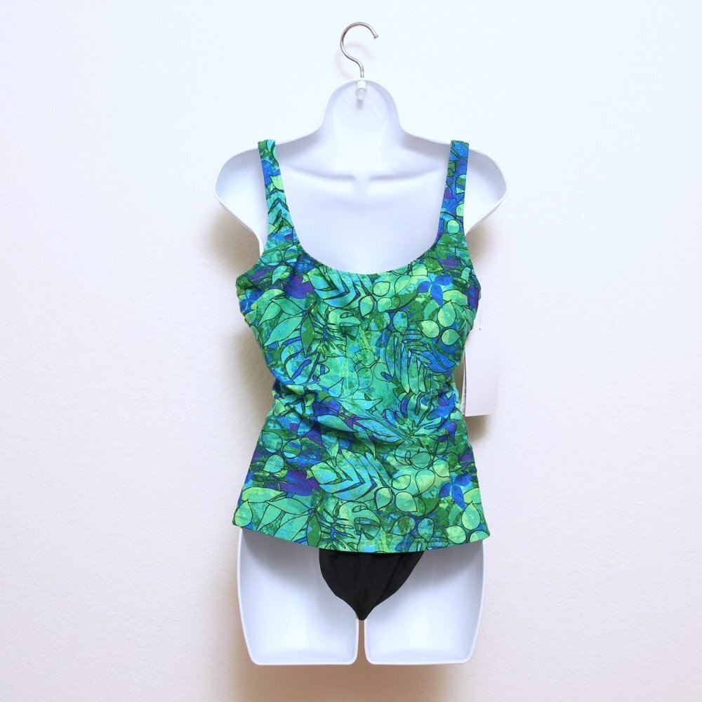 NWT Gottex Green and Blue Floral Tankini Top with Black Brief 12 swimwear - Picture 3 of 14